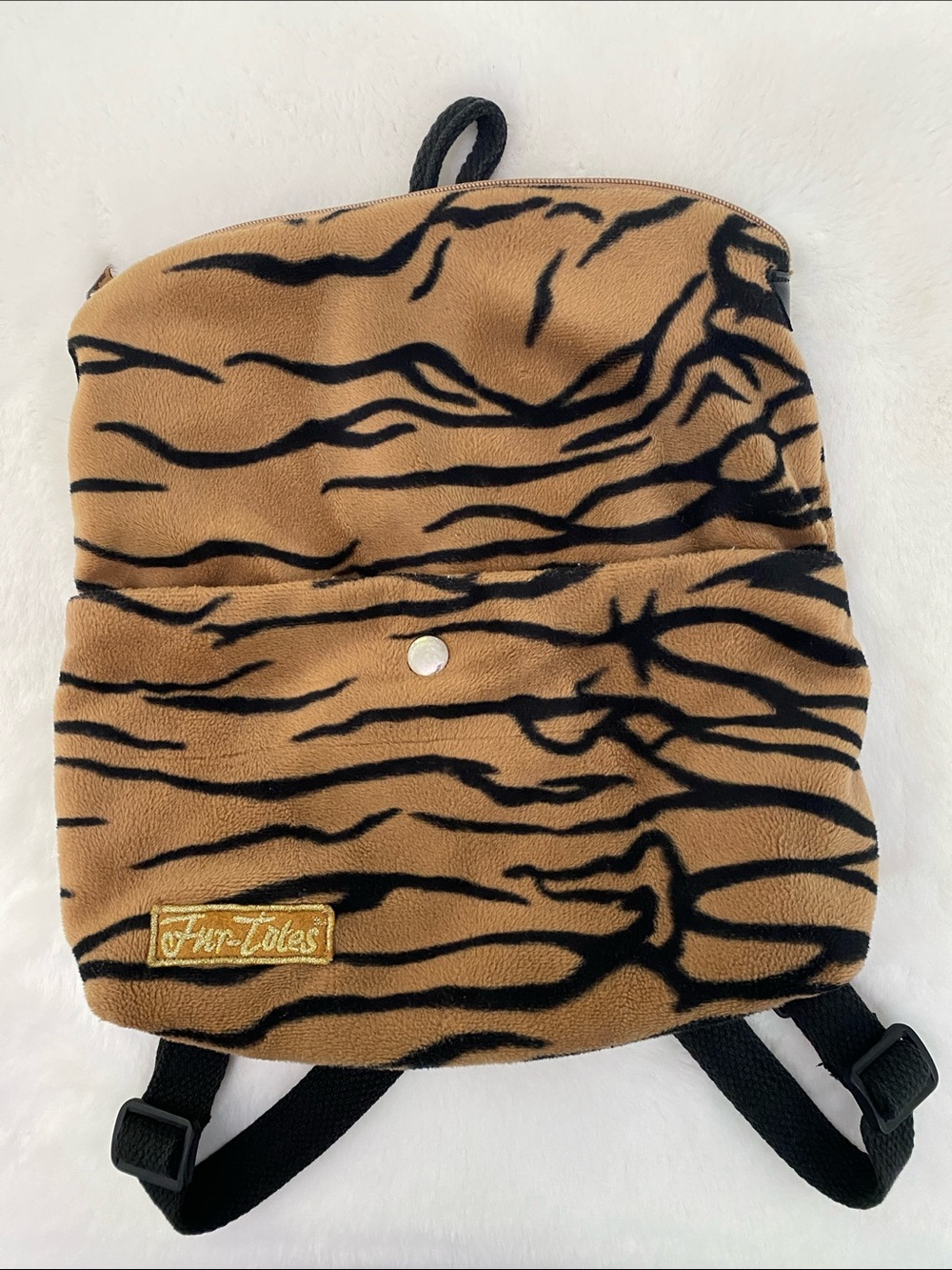 Fur-totes Tiger-Stripe Faux Fur Backpack in Tan & Black